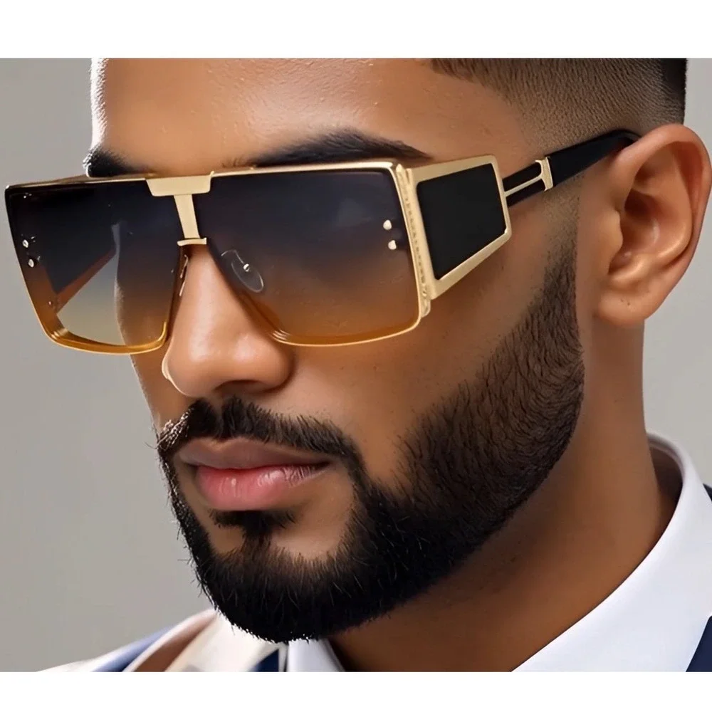 Sunglasses Oversized Designer Green Yellow Lens Sun Glasses Men Lentes Gafas New